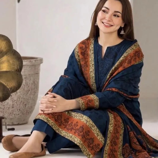 3 Pcs Women's Unstitched Embroidered Suit