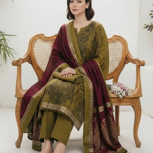 3 Pcs Women's Unstitched Embroidered Suit