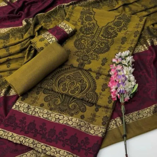 3 Pcs Women's Unstitched Embroidered Suit